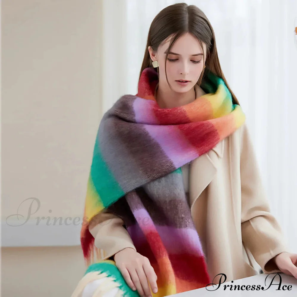 Winter Plaid Cashmere Poncho Tassel Scarf - Luxury Warm Thickened Unisex Scarfs-L