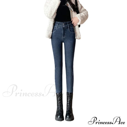 Winter Plus Velvet Women Warm Skinny Pencil Pants Thickened High Waist Casual Slim Stretch Denim