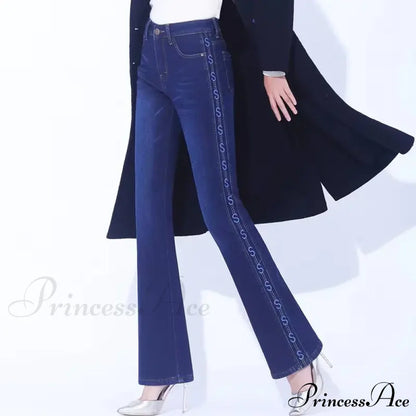 Winter Thicken Warm Stretch Woman Flare 2024 New High Waist Korean Fashion Pockets Solid Casual