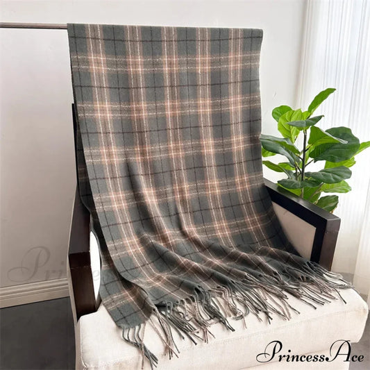 Winter Warm Cashmere-Like Plaid Blanket Wrap Scarf For Women Dark Grey 1 Scarfs-L