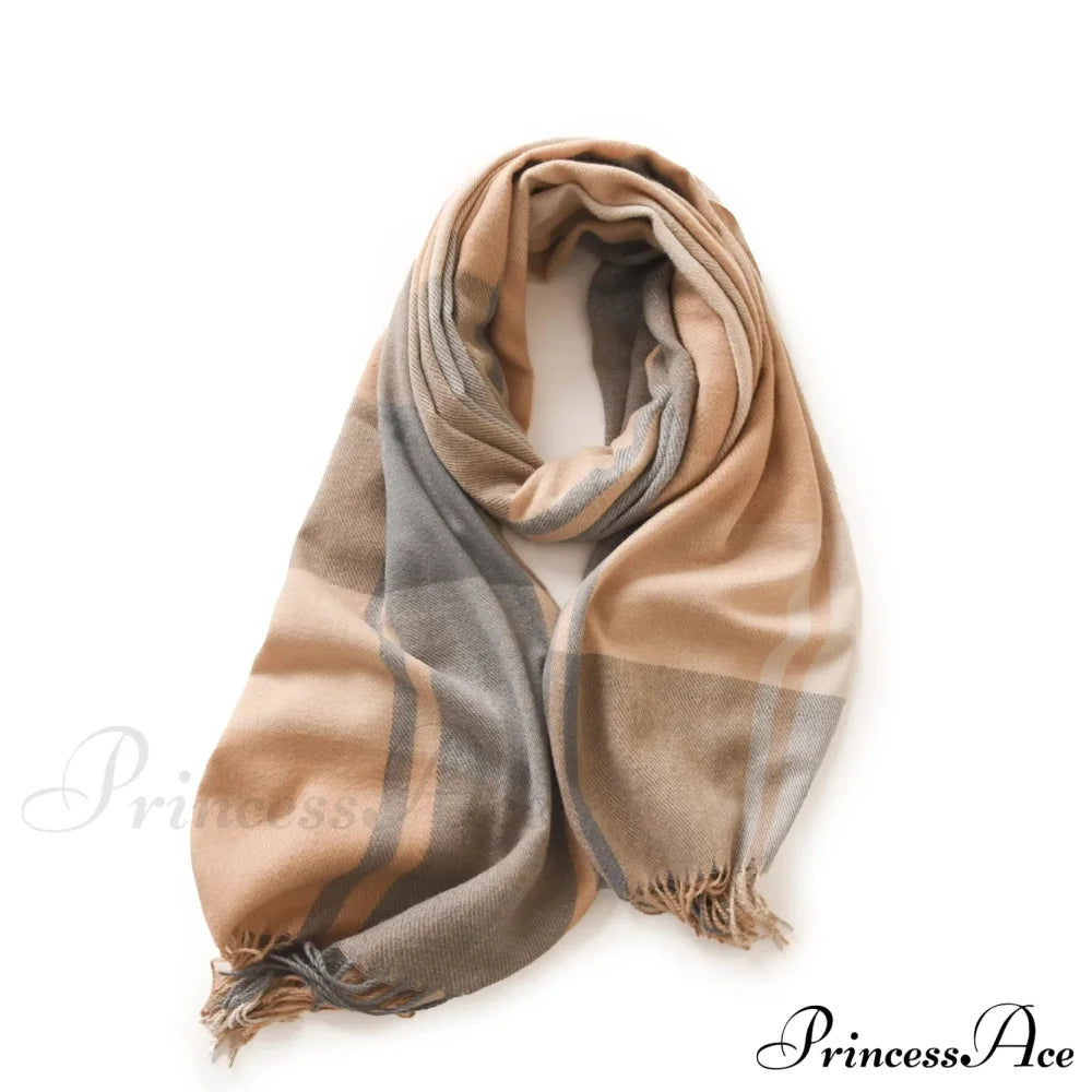 Winter Warm Cashmere Unisex Scarf - Long Windproof And Skin Friendly Khaki Scarfs-L