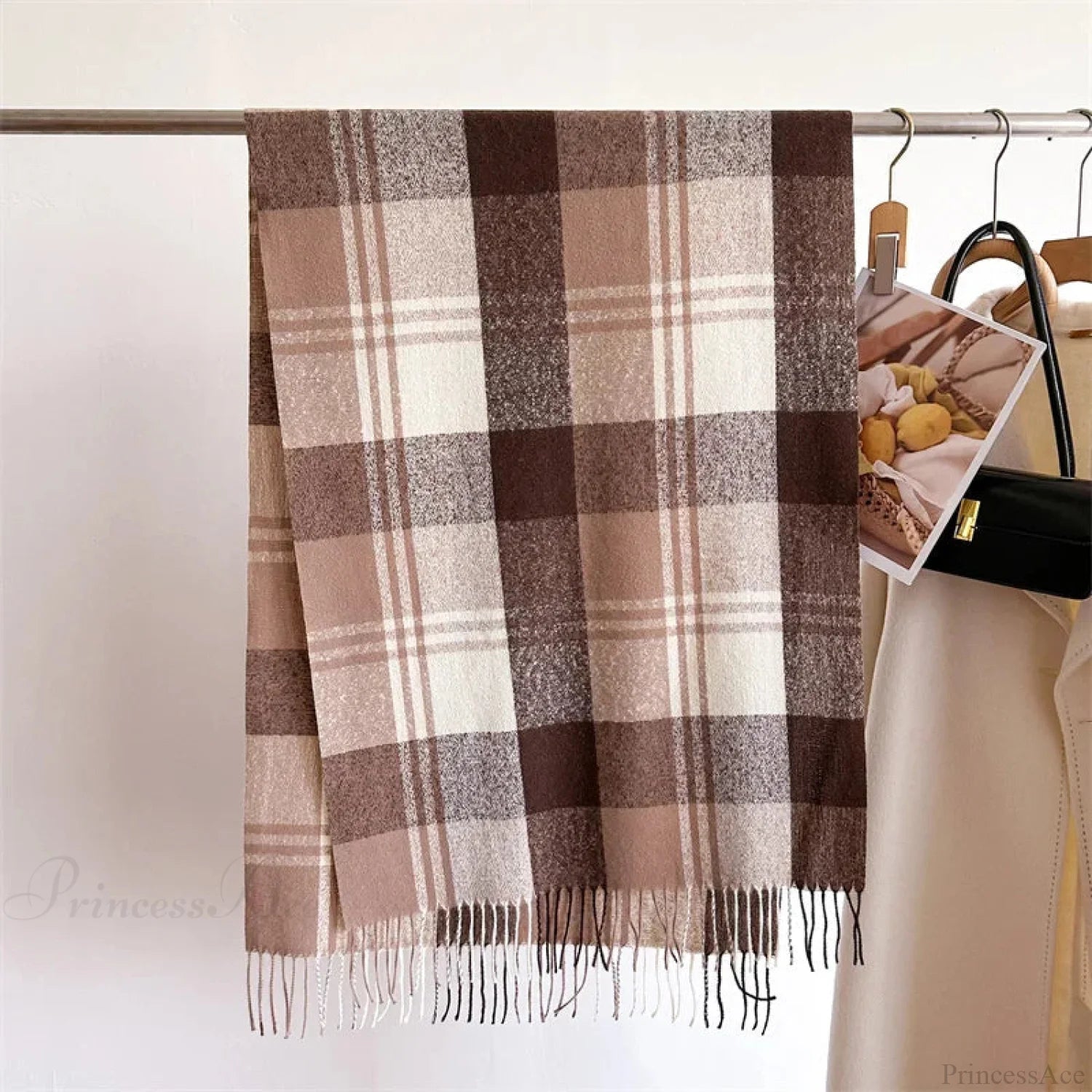 Winter Warm Colorful Cashmere Like Thick Pashmina Tassels Plaid Scarf Camle Scarfs-L