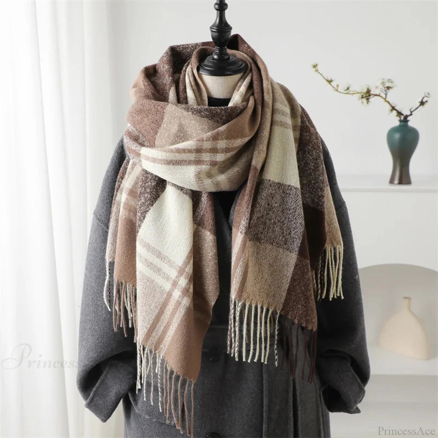 Winter Warm Colorful Cashmere Like Thick Pashmina Tassels Plaid Scarf Scarfs-L