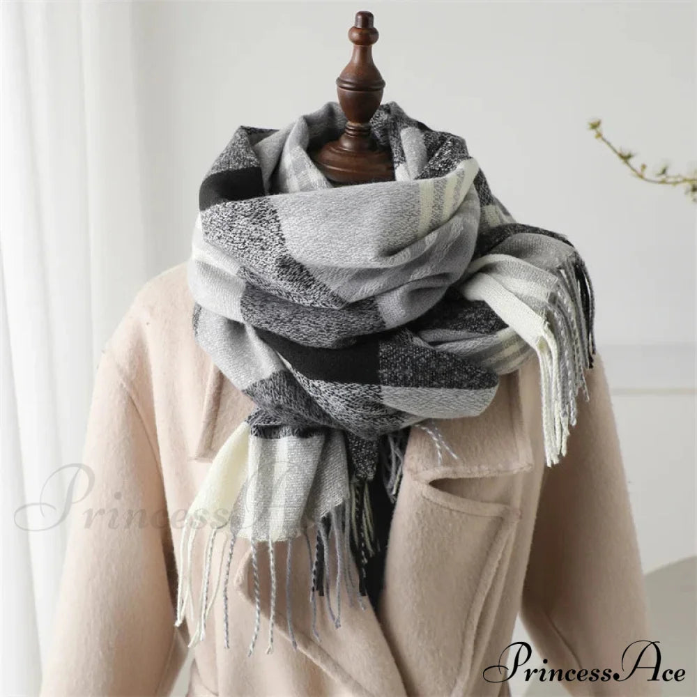 Winter Warm Colorful Cashmere Like Thick Pashmina Tassels Plaid Scarf Scarfs-L