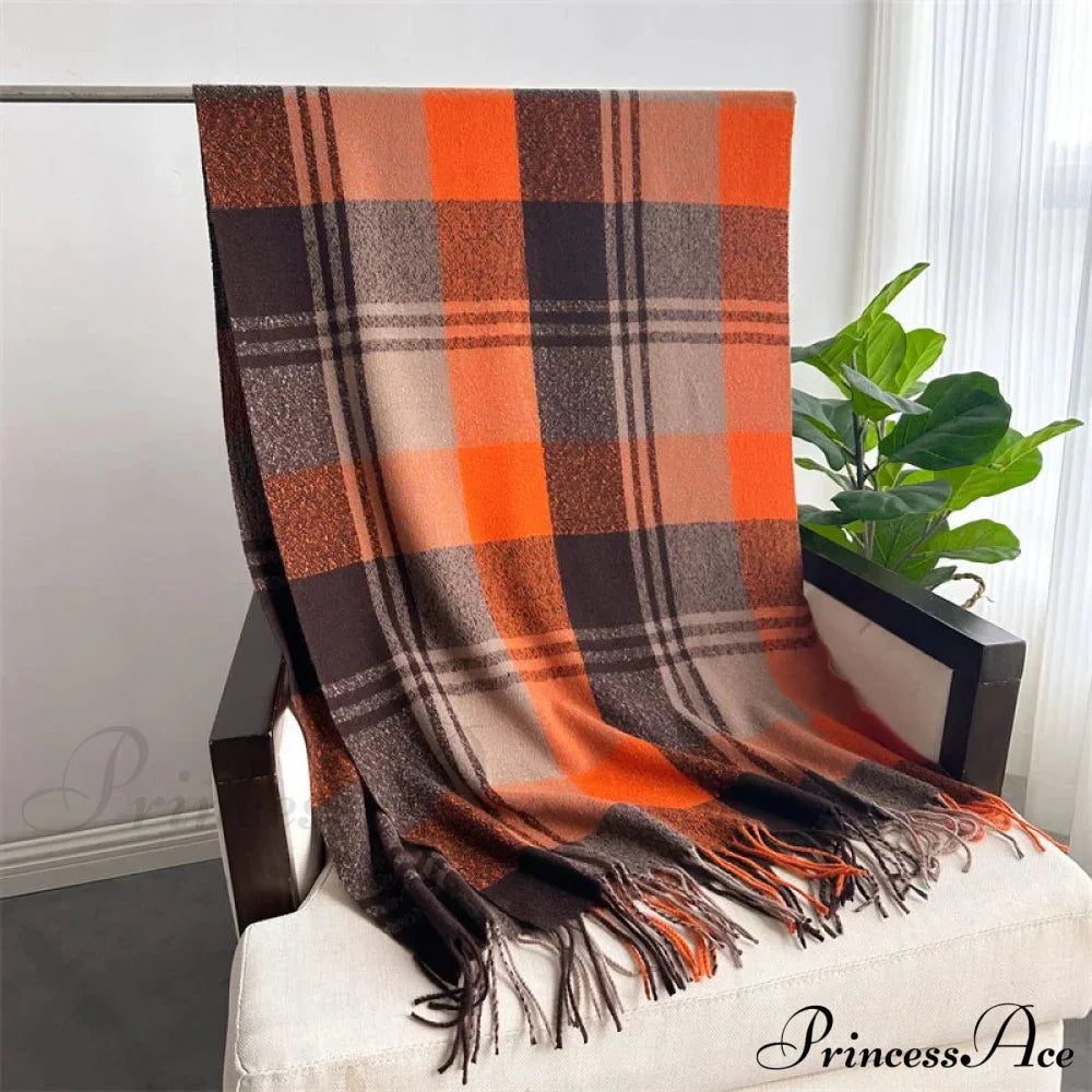 Winter Warm Colorful Cashmere Like Thick Pashmina Tassels Plaid Scarf Scarfs-L