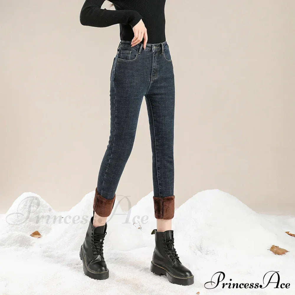 Winter Warm Thick Velvet High Skinny Slim Stretch Pencil Denim Jean