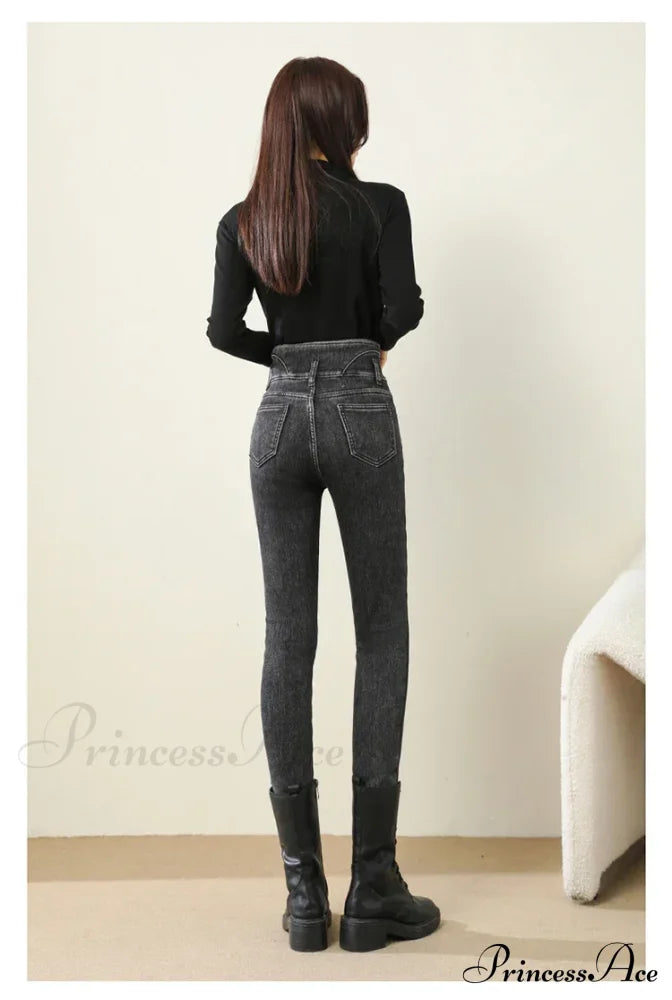 Winter Warm Women High Waist Skinny Thick Velvet Casual Lady Denim Pencil Pants Plus Size Fleece