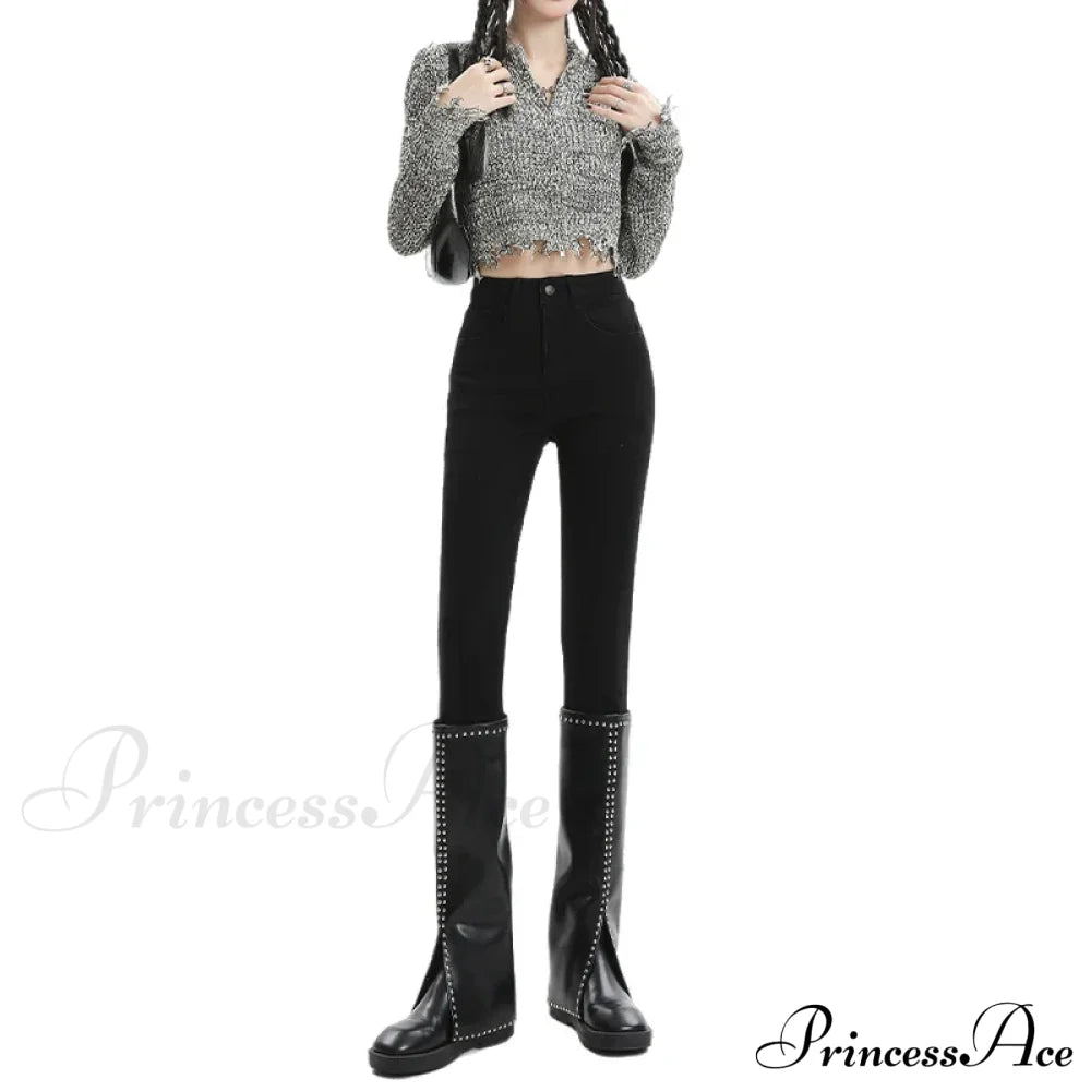 Winter Women Thick Velvet High Waist Skinny Casual Lady Denim Pencil Pants Plus Size Fleece Warm