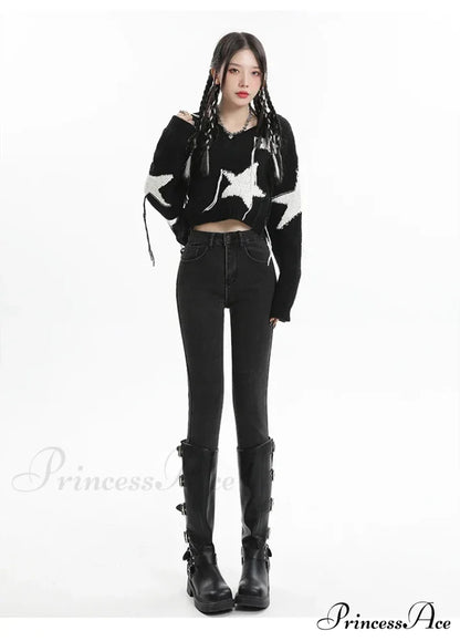 Winter Women Thick Velvet High Waist Skinny Casual Lady Denim Pencil Pants Plus Size Fleece Warm