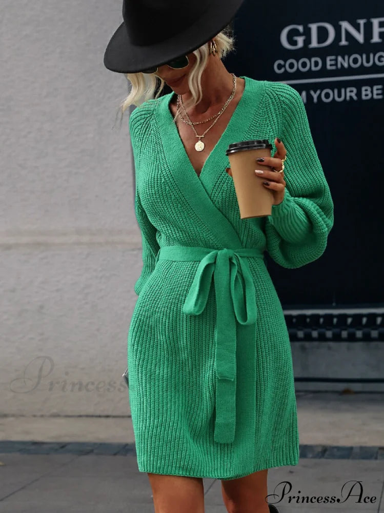 Winter Wrap Dress Women Long Sleeve Office Cardigan Tunic Solid Color L / White Dresses
