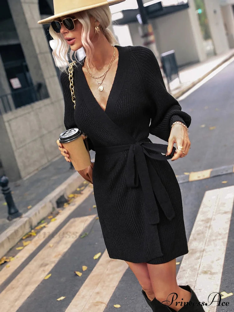 Winter Wrap Dress Women Long Sleeve Office Cardigan Tunic Solid Color Xl / Green Dresses
