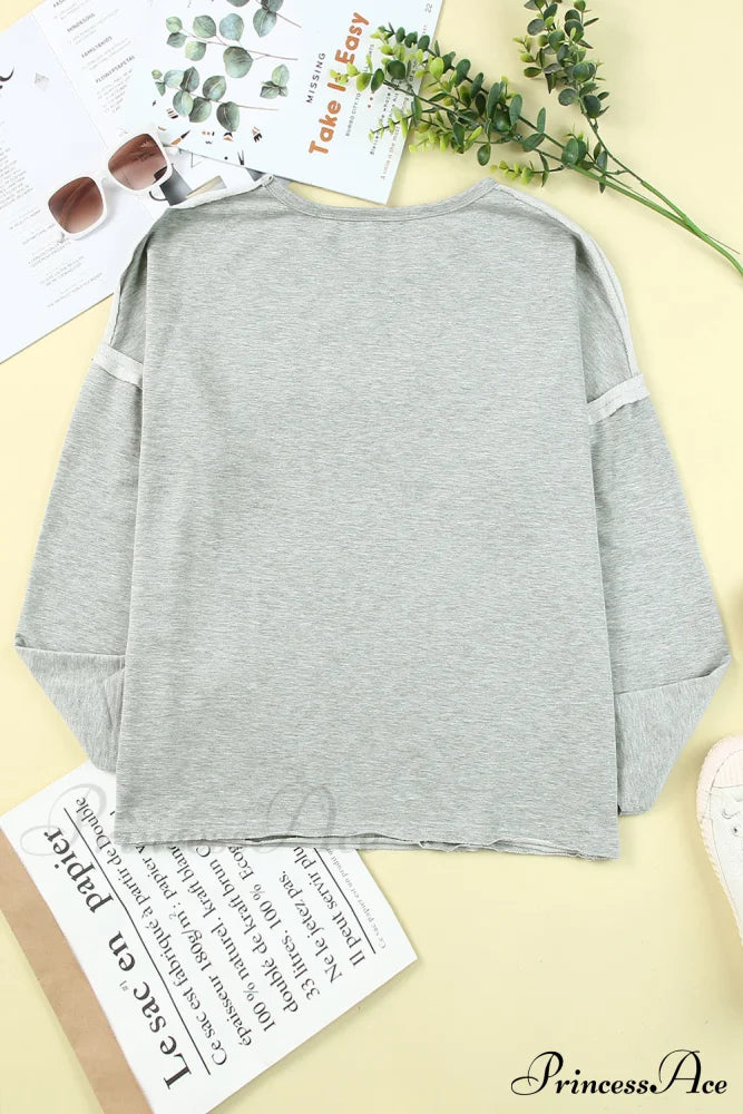 With - Arm Oversized Top Pockets Drop Gray Tops