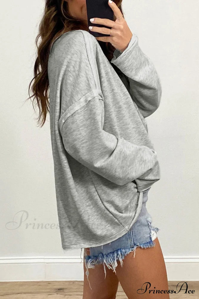 With - Arm Oversized Top Pockets Drop Gray Tops