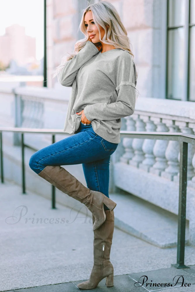 With - Arm Oversized Top Pockets Drop Gray Tops