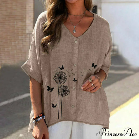 With Blouse Casual Dandelion Print Blouses