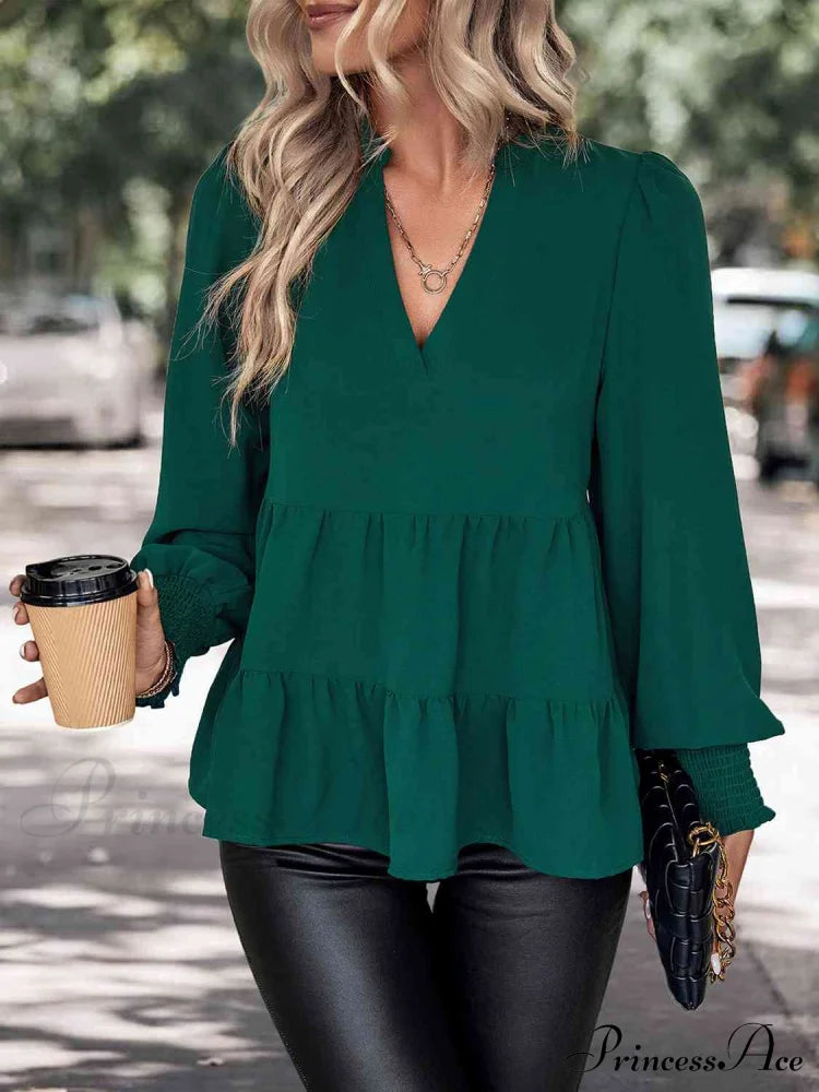 With Blouse Notched Arm Lantern Neck Clothes