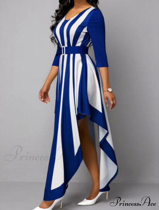 With Bohemia Gown V-Neck Full-Length Colorful Deep Stripes S / Purple Dresses