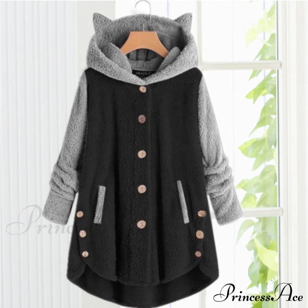 Cat Ears Hooded Coat Black cardigan cardigans clothes Plus Size tops