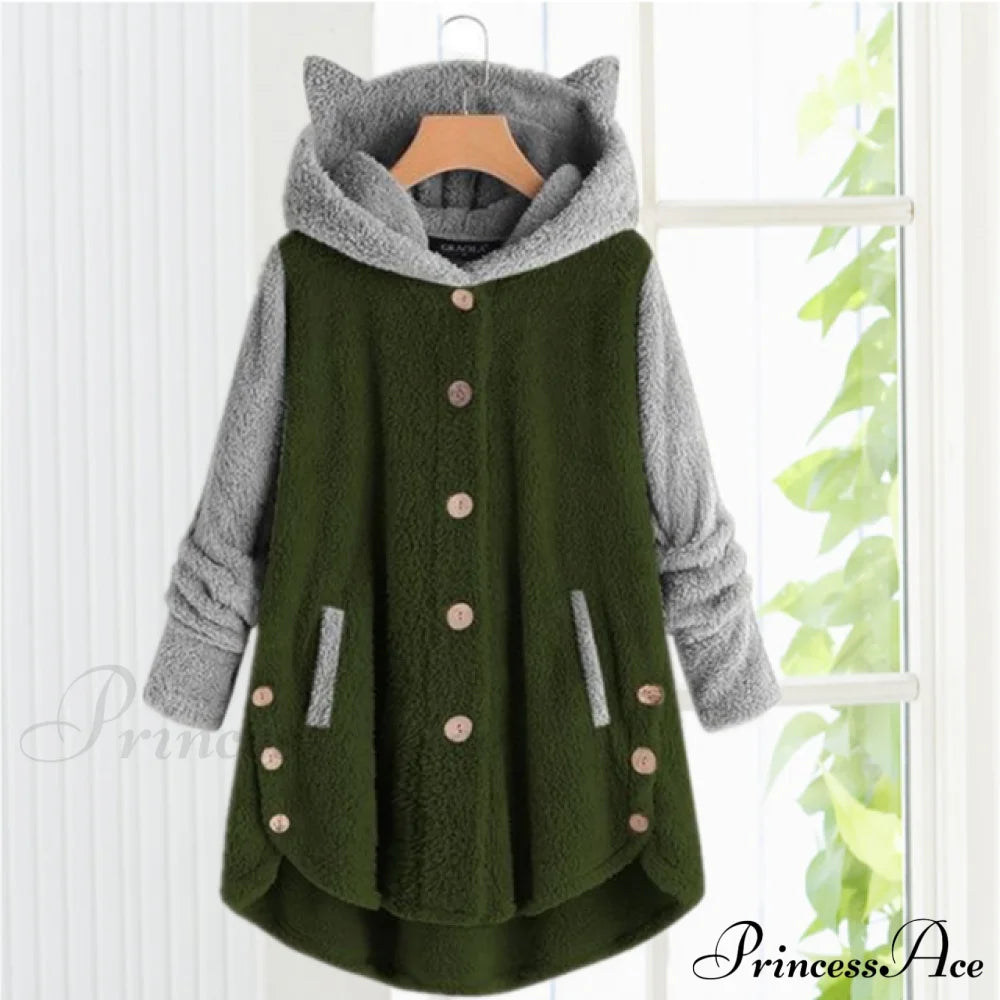 Cat Ears Hooded Coat Green cardigan cardigans clothes Plus Size tops