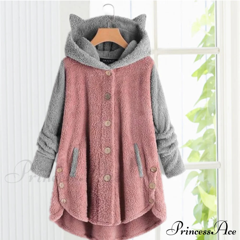 Cat Ears Hooded Coat Pink cardigan cardigans clothes Plus Size tops