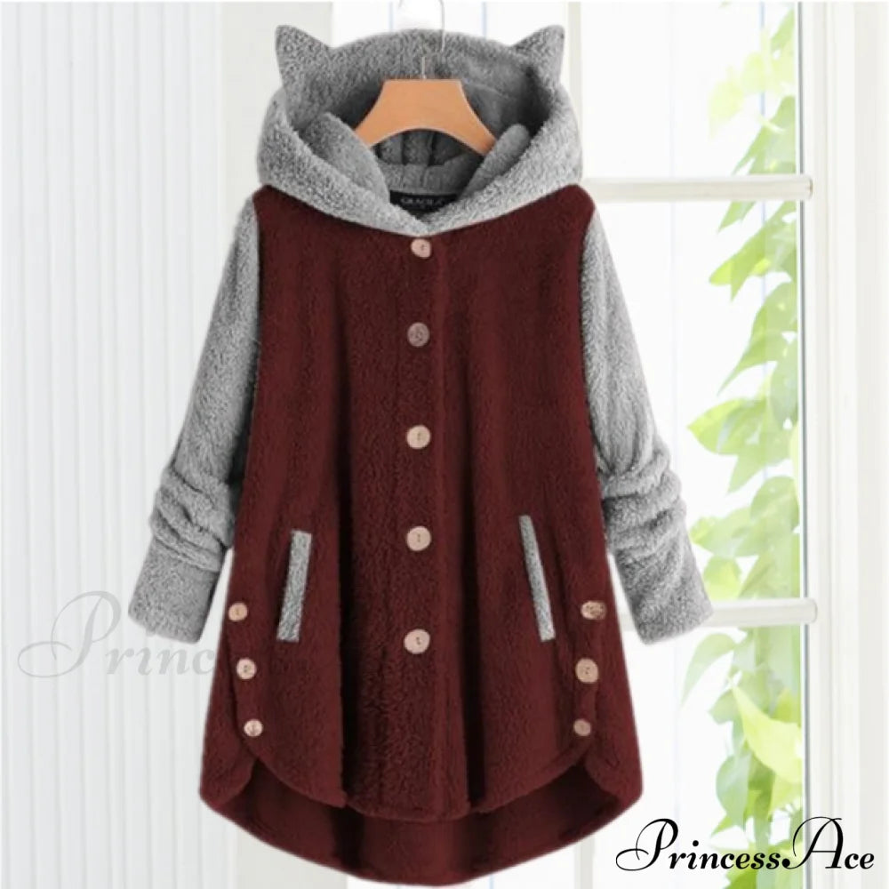 Cat Ears Hooded Coat Red cardigan cardigans clothes Plus Size tops