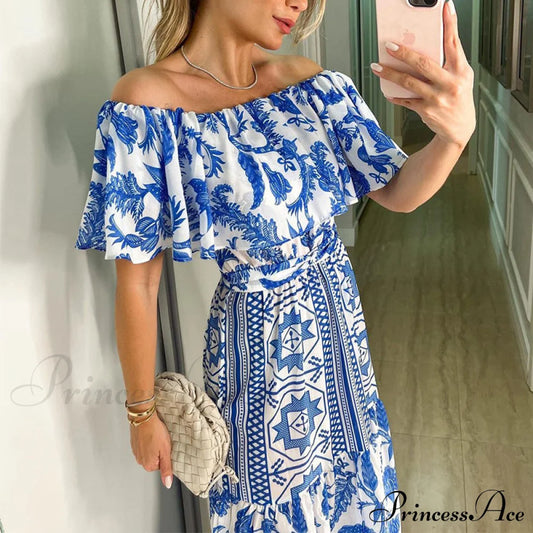 With Design Shoulder Full-Length Gown Geometric Off Ruffle S / Red Red Off The Shoulder Maxi Dress