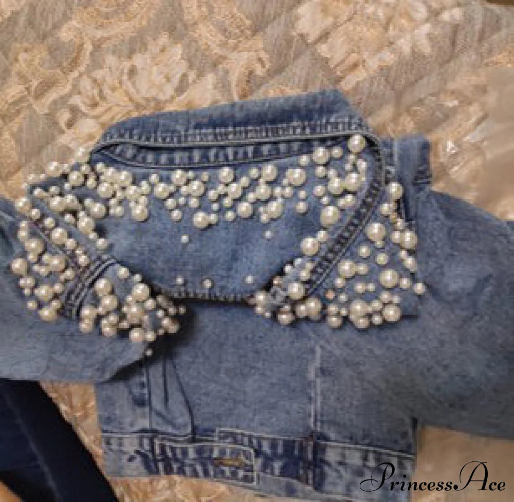 With Detailing New Autumn Women’s Jacket Pearl - Denim Collection