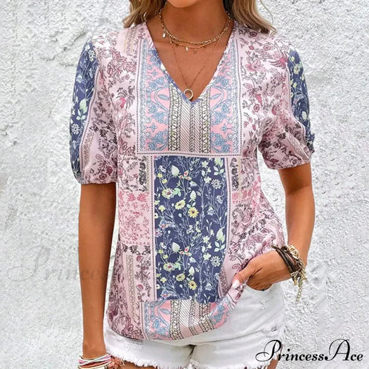 Ethnic Style Floral Blouse Pink best Best Sellings clothes Plus Size Sale tops Topseller