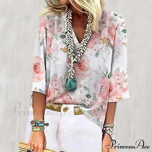 With Flowered Casual Blouse Print Blouses