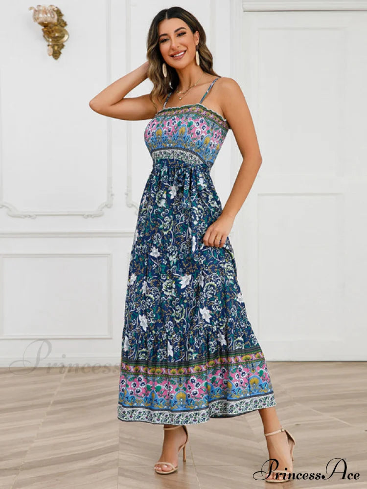 With Gown For Bohemian Women Full-Length Straps Blue / S