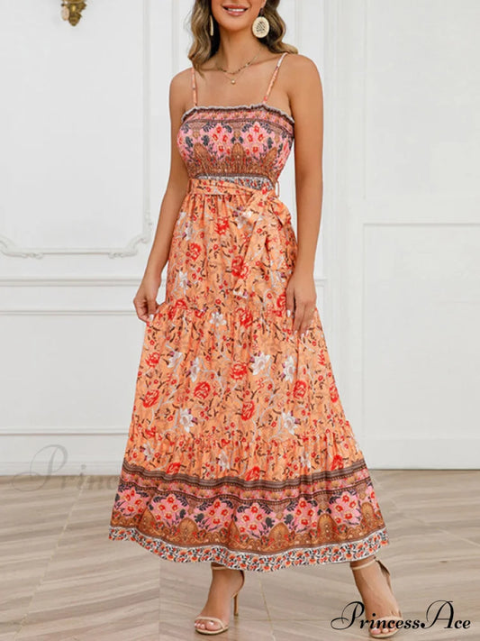 With Gown For Bohemian Women Full-Length Straps Orange / S