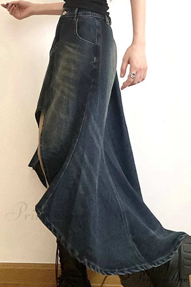 With Irregular Skirt Denim Distressed High Rise Wash Skirts