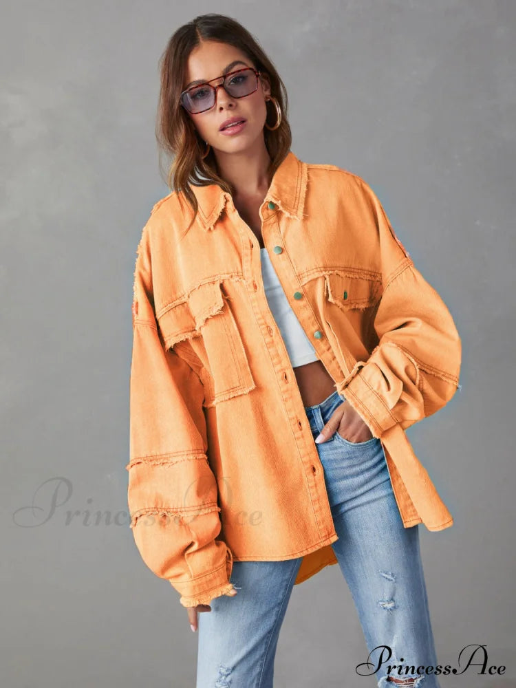 Dropped Shoulder Raw Hem Jacket Sherbet clothes Denim Jacket Jacket long sleeve top Outerwear Ship From Overseas Shipping Delay 09/29/2023 - 10/02/2023 X@Y@K