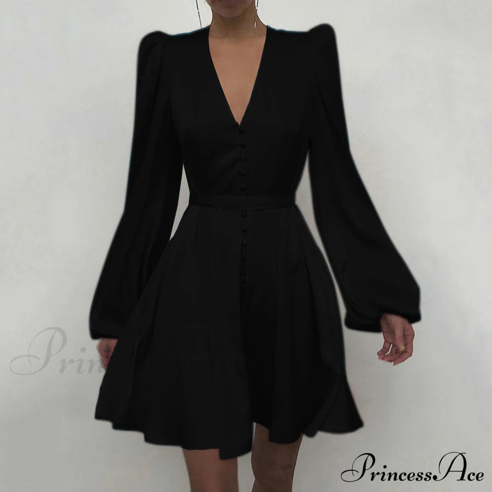 With Ruffle Lantern Gown Elegant Solid Women Sleeves