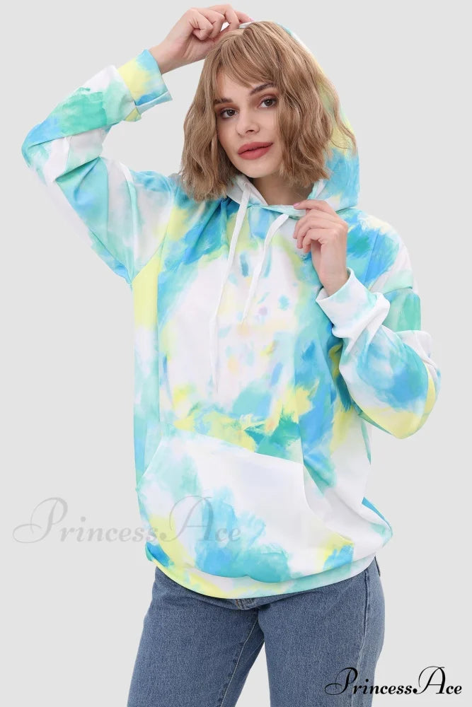 With Tie Hoodie Dye Drawstring Green / L