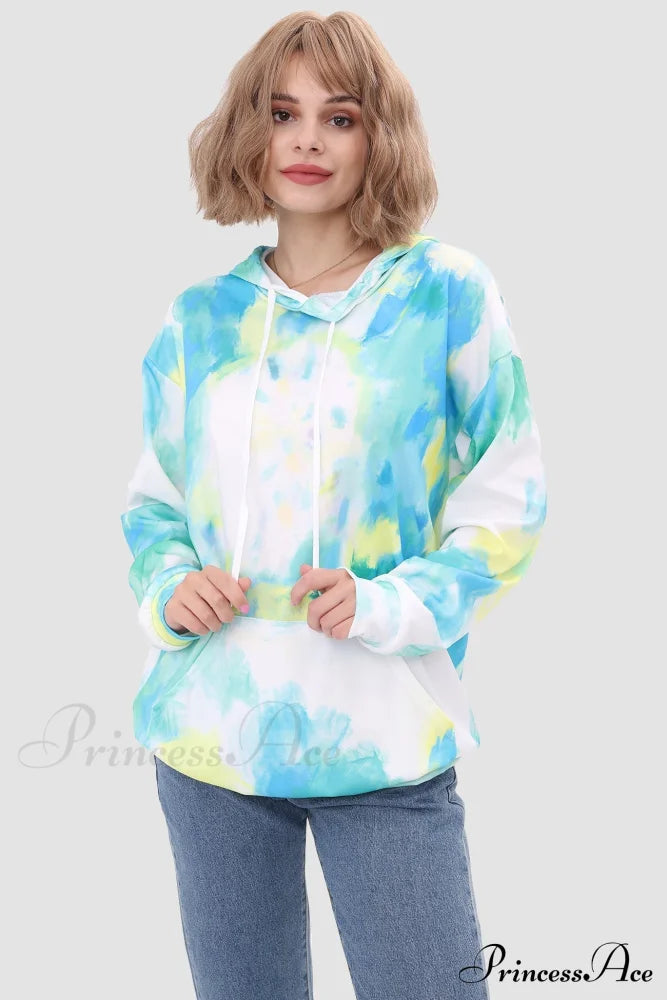 With Tie Hoodie Dye Drawstring Green / S