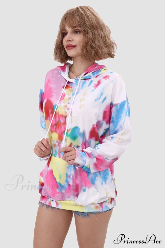 With Tie Hoodie Dye Drawstring Multicolor / L