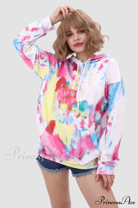 With Tie Hoodie Dye Drawstring Multicolor / S