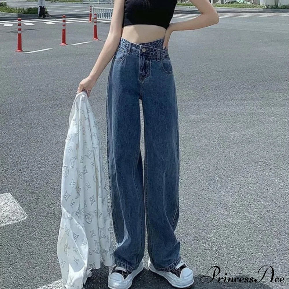 Woman Jeans High Waist Denim Pants Blue / S