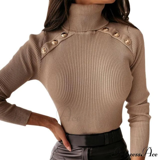 Woman Turtleneck Knitted Sweaters Khaki / S Sweaters-L