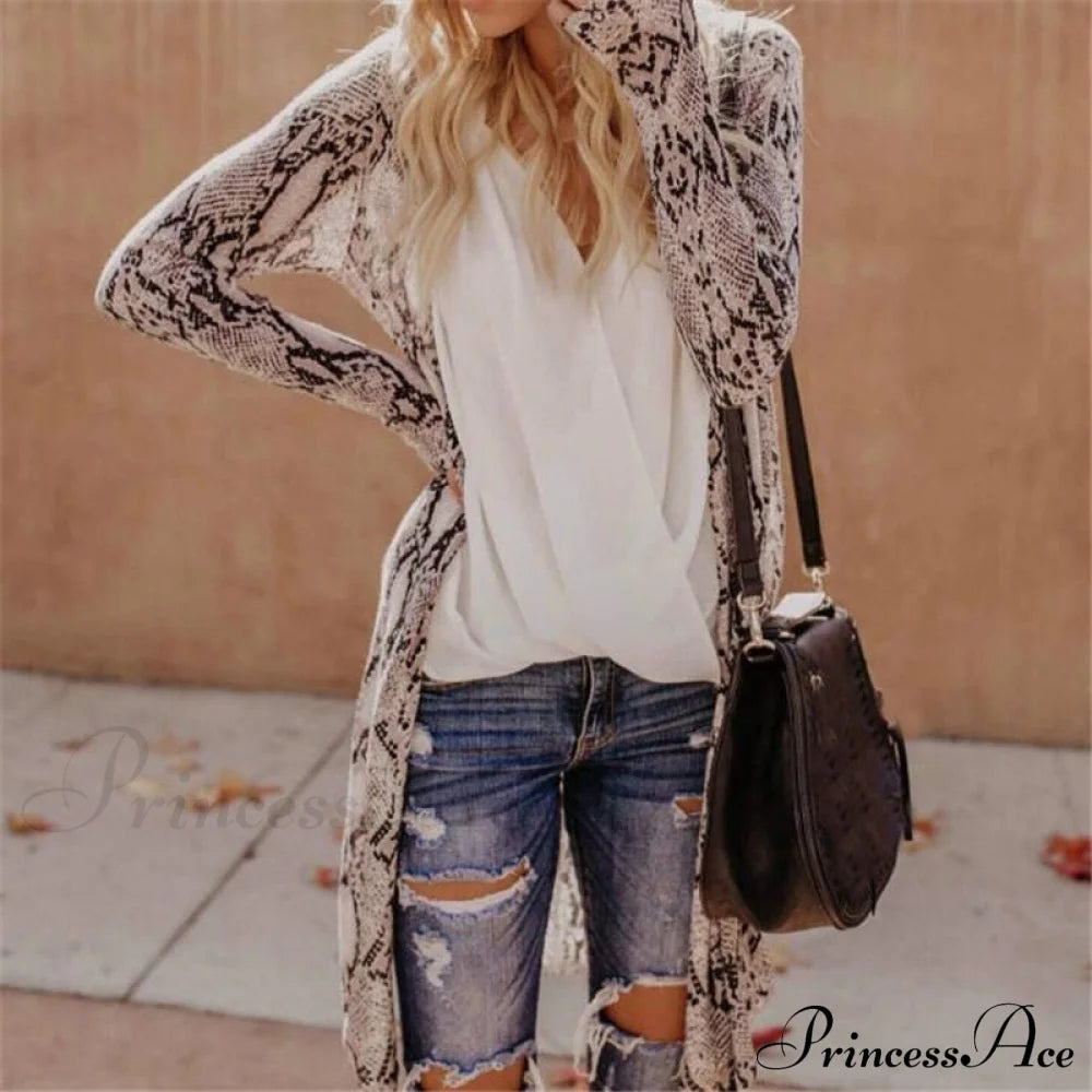 Women Cardigan Long Sleeve Leopard Kimono Shawl Loose Coat