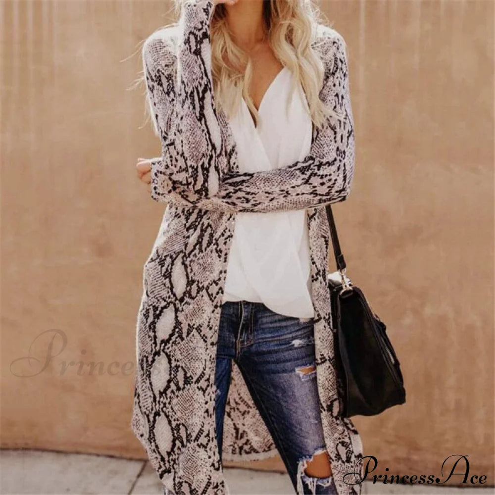 Women Cardigan Long Sleeve Leopard Kimono Shawl Loose Coat