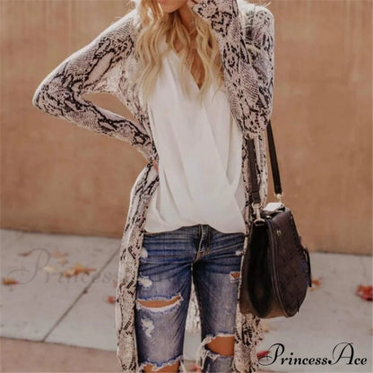 Women Cardigan Long Sleeve Leopard Kimono Shawl Loose Coat Snake / S