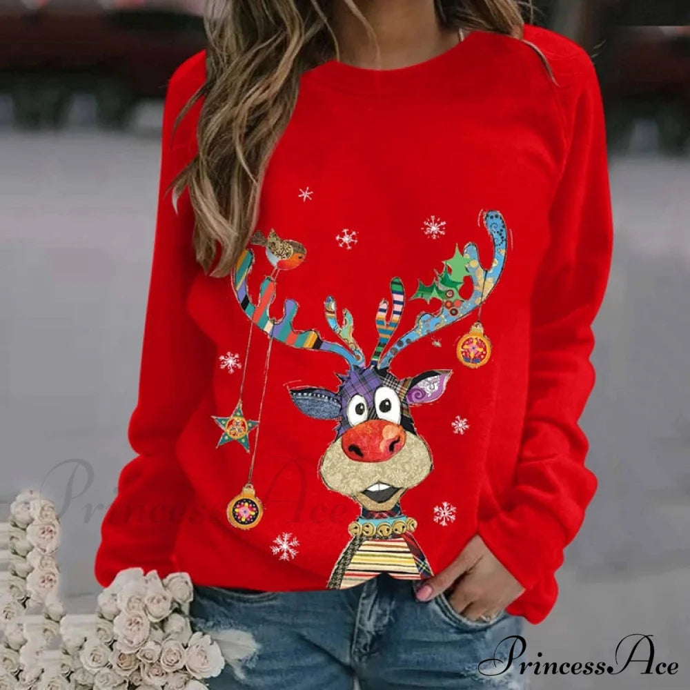 Women Casual Cartoon Print Long Sleeve Sweater Sweaters-L