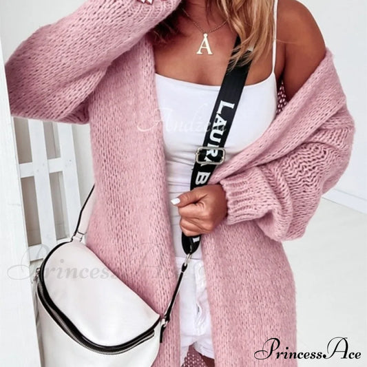 Women Casual Long Sleeve Sweaters Winter Loose Cardigan 01 Pink / S