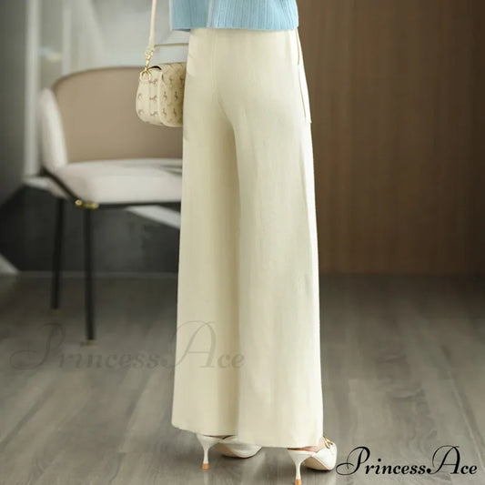 Women Drawstring Straight Leg Vintage Low Rise Striped Knitted Lounge Pants