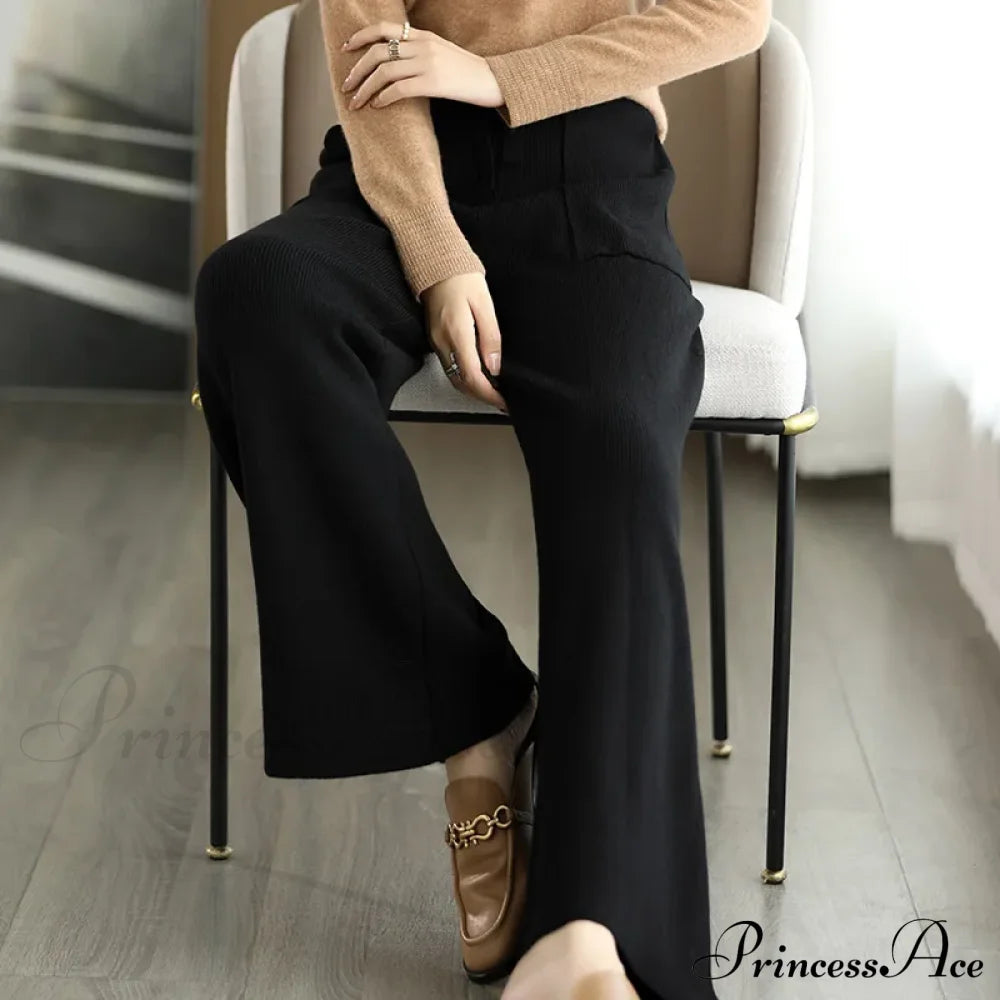 Women Drawstring Straight Leg Vintage Low Rise Striped Knitted Lounge Pants