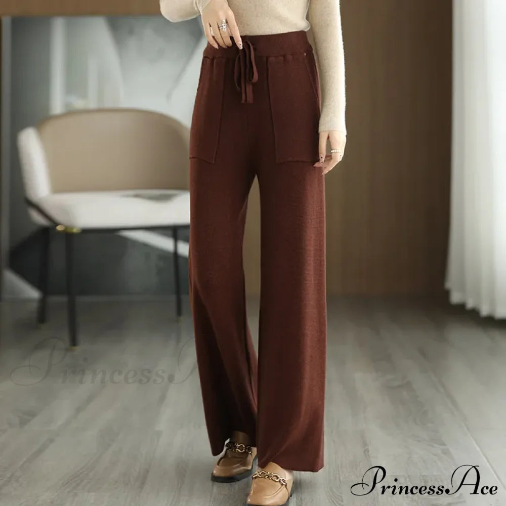 Women Drawstring Straight Leg Vintage Low Rise Striped Knitted Lounge Pants