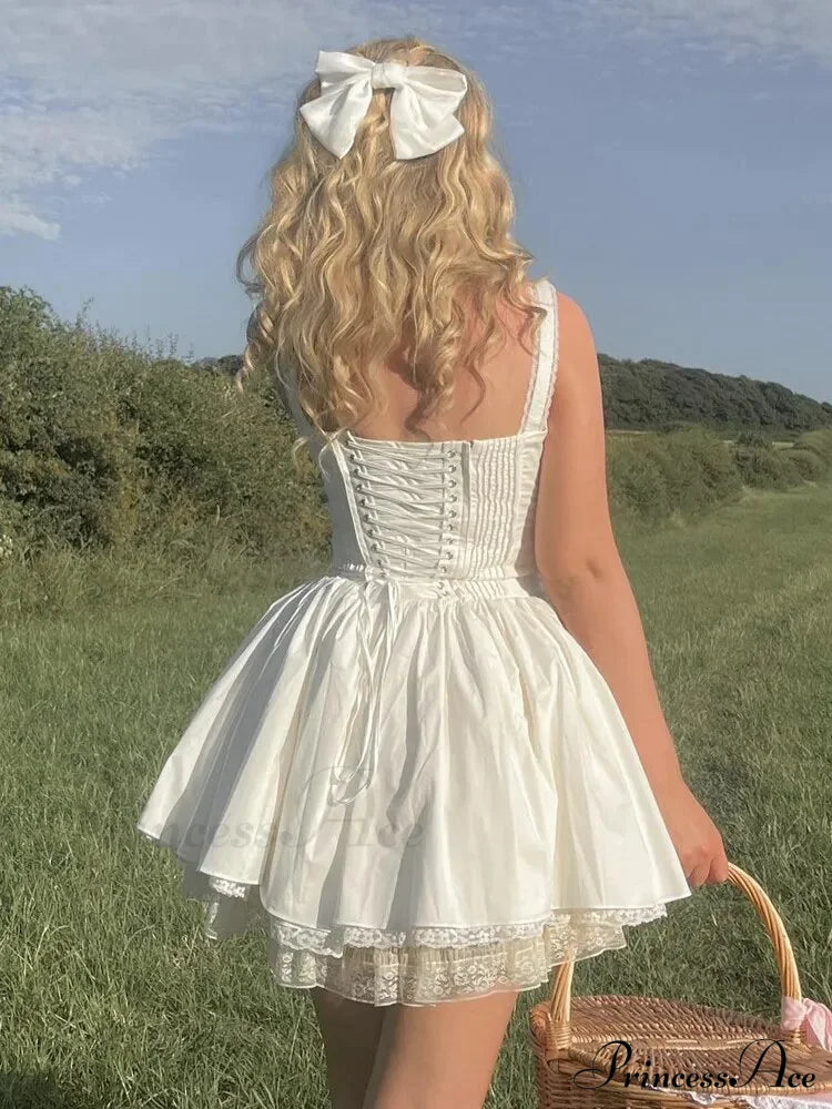 princess ace dresses White A Line Party Dress Women Mini Elegant Lace Up Holiday Casual Spaghetti Strap Summer Clothing 2024 PrincessAce