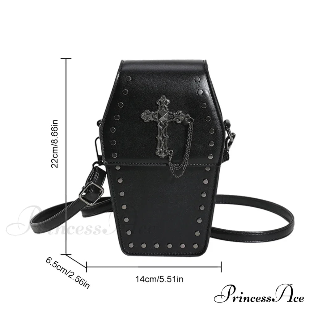 Women Gothic Coffin Zipper Strap Adjustable Pu Leather Halloween Bag